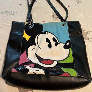 Disney World Souvenir Mickey Mouse Black Tote Bag/Shoulder Bag with Sequins, EUC